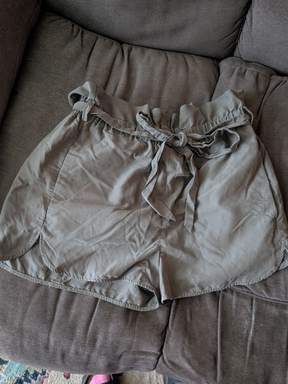 Express Olive Tie-Waist Paperbag Shorts